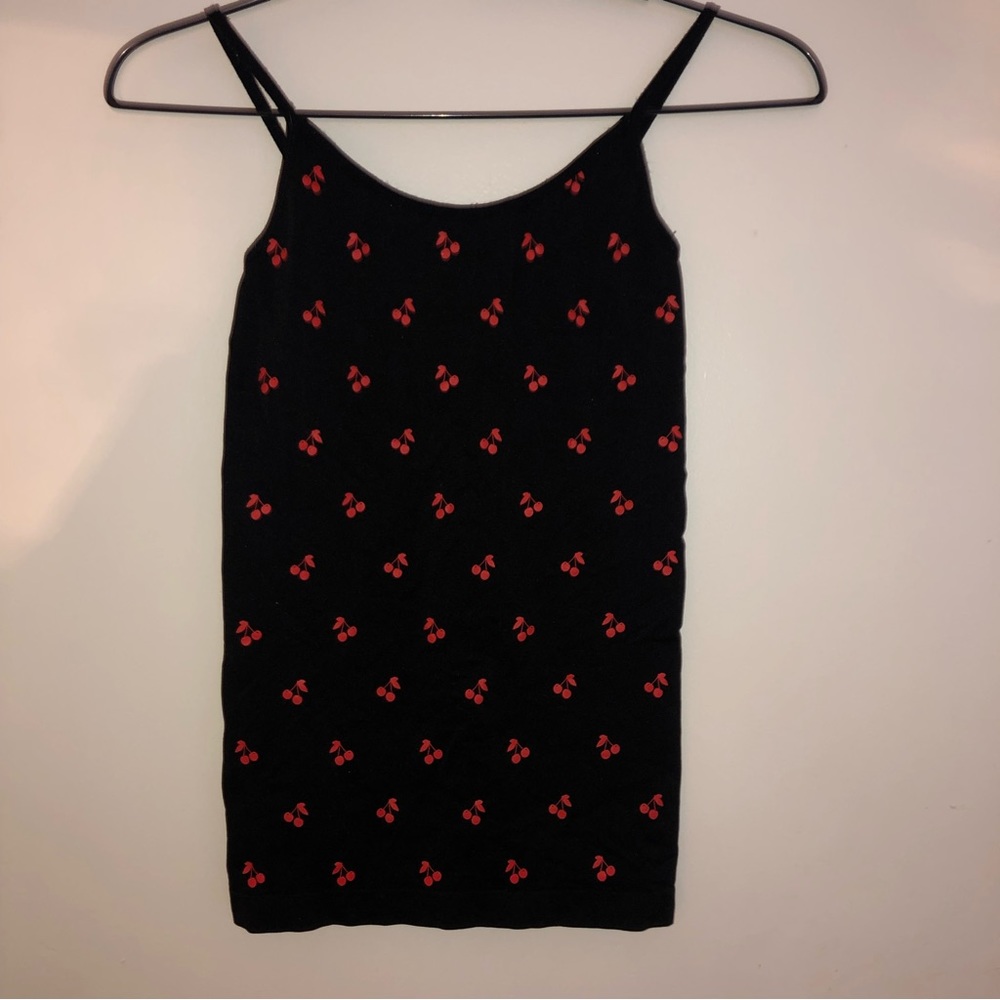 Black and Red Cherry Spaghetti Strap Top